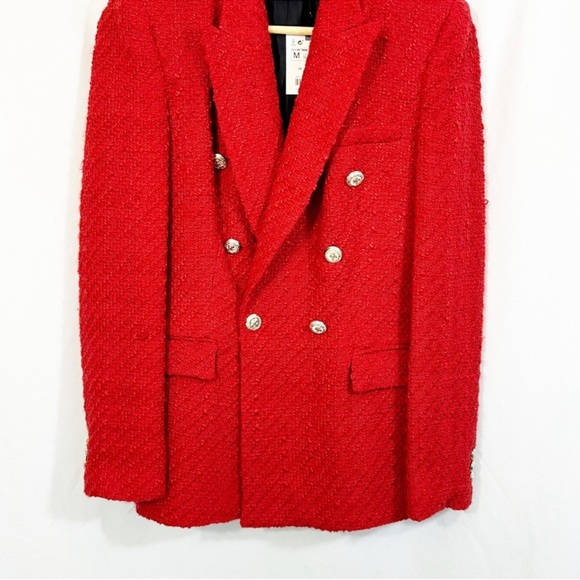 NWT ZARA Textured Double Breasted Red Tweed Blazer Jacket Blogger Favorite - Picture 6 of 15